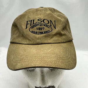 Vintage 80s 90s FILSON Waxed Tin Cloth Cap Hat Made in USA Adjustable S-M